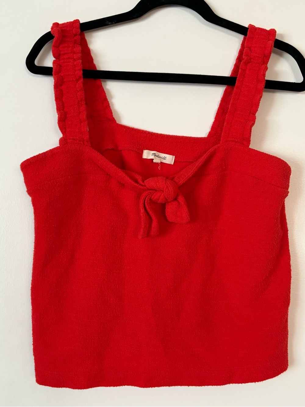 Madewell Terrycloth Bright Red Tie-Front Tank with Wide Ruched Straps Size M